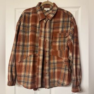 Plaid Button-Up Shirt in Brown and Tan